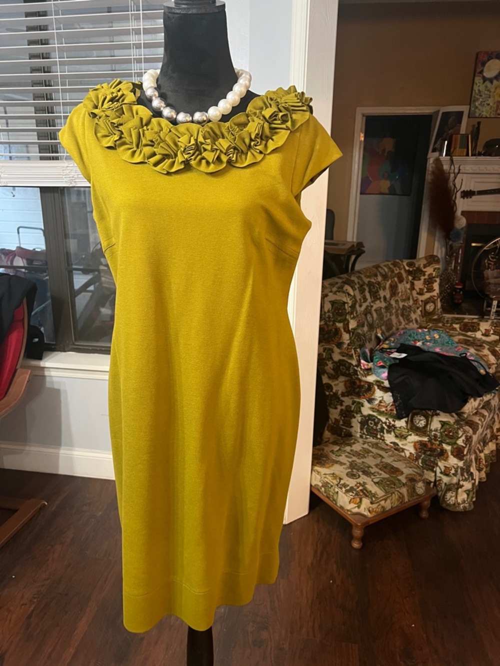 Just...Taylor Mustard Green Ruffle-Trim Midi Dress